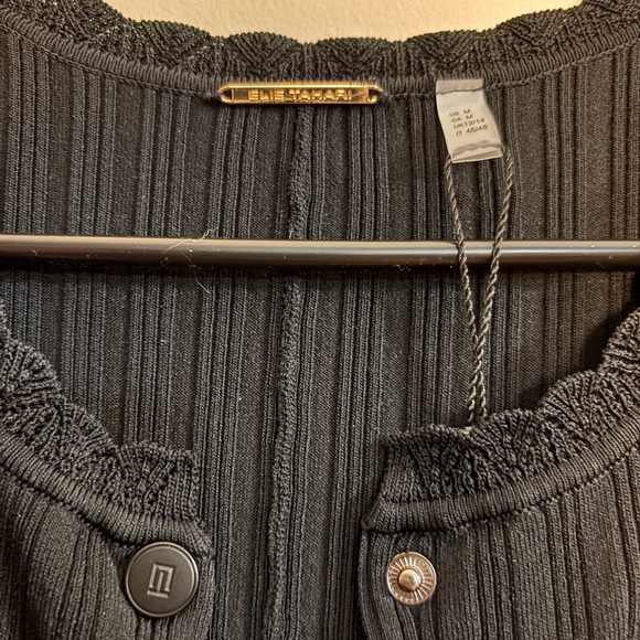NWT Elie Tahari Black Ribbed Knit Midi Dress Gold Logo Buttons Size M - Picture 4 of 12